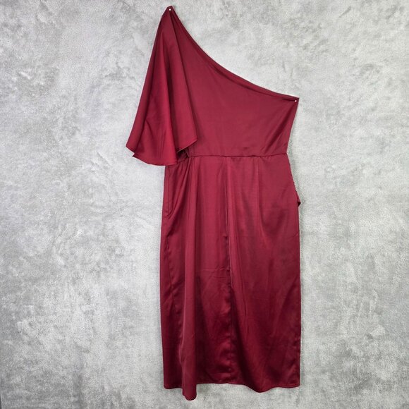 Womens Cupshe Burgundy One-Shoulder Satin Dress Side Zip 100% Polyester Size M - Picture 5 of 9